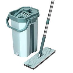 360° 2in1 Flat Mop - Self-Wash And Squeeze Dry Flat Mop With Bucket 2 Mop Pads