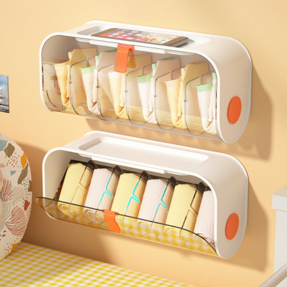 Wall Mounted Underwear Storage Box, 6 Cells Adjustable Socks Panties Storage Drawer Organizer
