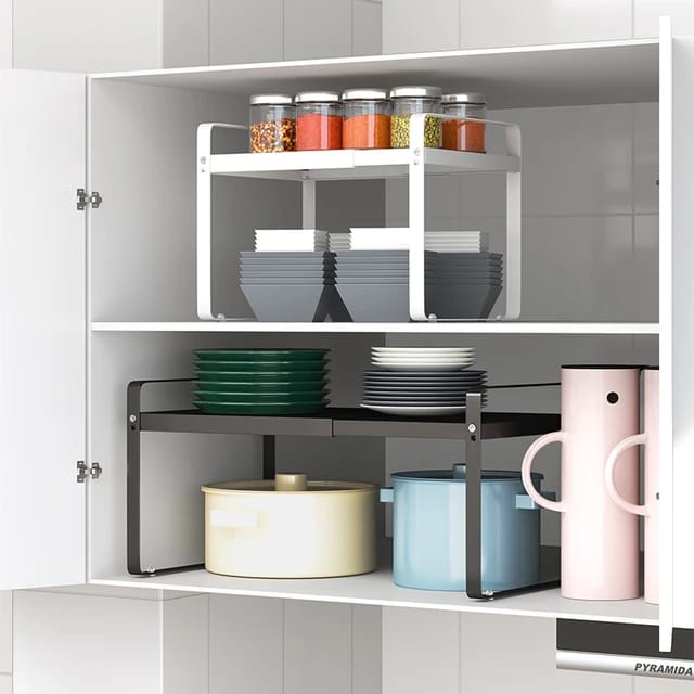 Expandable Kitchen Storage Rack, Cabinet Insert For Kitchen Cupboard, Countertop Storage Organizer