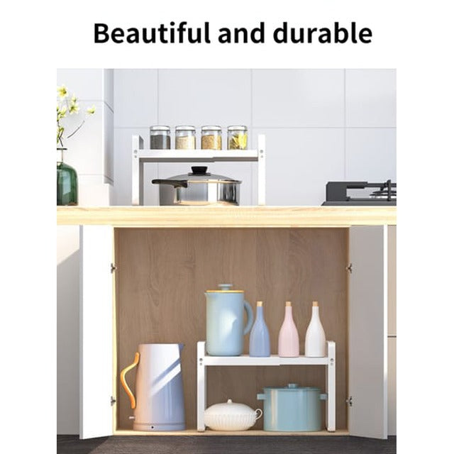 Expandable Kitchen Storage Rack, Cabinet Insert For Kitchen Cupboard, Countertop Storage Organizer