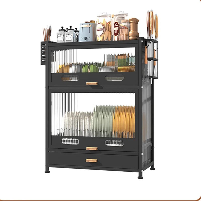 Kitchen Storage Rack Cabinet - Countertop Cutlery and Dish Organizer with Drawer for Utensils, and Cookware