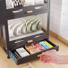 Kitchen Storage Rack Cabinet - Countertop Cutlery and Dish Organizer with Drawer for Utensils, and Cookware