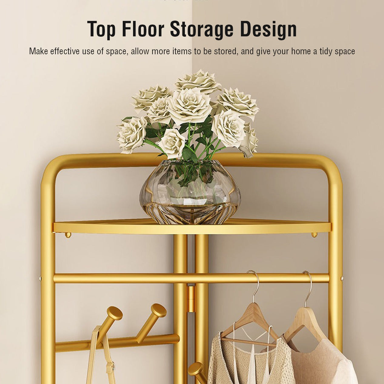 Garment Clothing Rack with Bottom Storage- Multi-purpose Cloth Hanger for Hand-bags, Hats, Scarf and Storage for Shoes