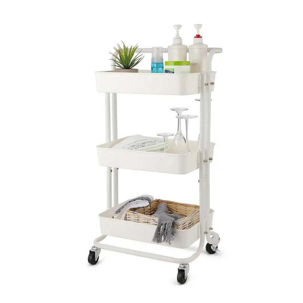 3-Tier Trolley Cart Organizer - Stackable Basket Rack for Kitchen and Pantry Storage