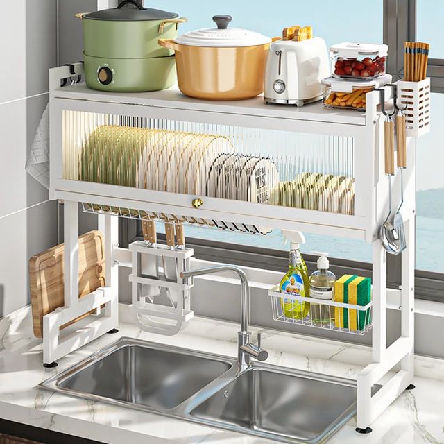 Rust-Resistant Sink Dish Drying Rack - Kitchen Over Sink Storage Organizer Shelf